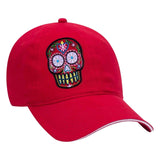 Sugar Skull Strijk Embleem Patch Rood Gele Tanden op een rode cap