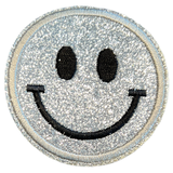 Smiley Emoji Strijk Embleem Patch Glitter Zilver