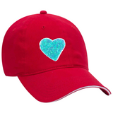 Hart Paillette Strijk Embleem Patch Blauw op een rode cap