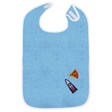 Pizza Punt Strijk Embleem Patch samen met een raket patch op een blauwe slabber