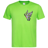 Vlinder XL Strijk Embleem Patch Rechts op een groen t-shirt