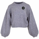 Opnaai Fashion Part Rond Zwart Strass op een grijze sweater