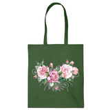 Full Color Strijk Applicatie Glitter Rozen Bloemen op een groen linnen tas