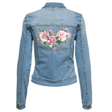 Full Color Strijk Applicatie Glitter Rozen Bloemen op de rugzijde van een spijkerjasje