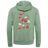 Rozen Boeket Full Color Strijk Applicatie op de rugzijde van een groene hoodie