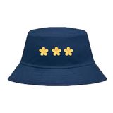 Drie maal de Bloemetje Strijk Embleem Patch op en blauwe Bucket Hat