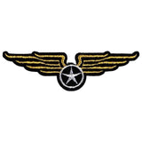 Zwart met goud Aviator Wings patch met ster, airforce iron-on embleem