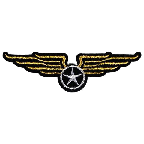 Zwart met goud Aviator Wings patch met ster, airforce iron-on embleem