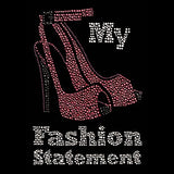 Naaldhak My Fashion Statement Tekst Strass Applicatie op een zwarte ondergrond