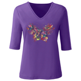 Vlinder Full Color XL Strijk Applicatie Multicolor op een paars t-shirt