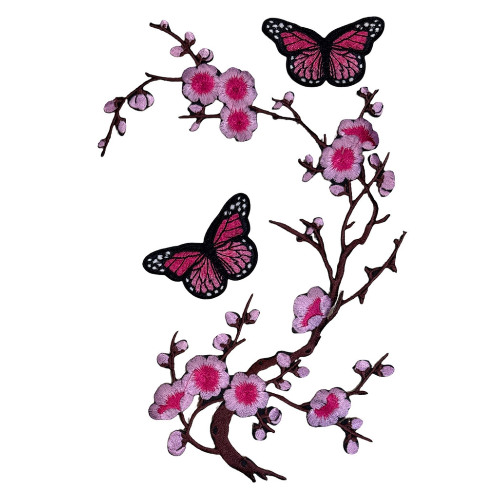 Bloesem Bloemen Vlinder Strijk Embleem Patch Set Roze