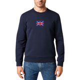 Great Britain Groot Brittannië Union Jack Britse Vlag Strijk Embleem Patch op een blauwe sweater