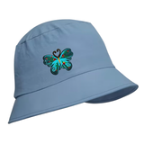 Vlinder Strijk Embleem Patch Artistiek Blauw op een blauwe Bucket Hat