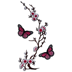 Bloesem Bloemen Vlinder Strijk Embleem Patch Set Roze Wit