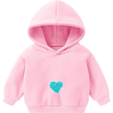 Hart Paillette Strijk Embleem Patch Blauw op een kleine roze hoodie