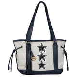 Drie maals de Ster Patch Geborduurd Opstrijkbaar op een canvas tas