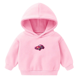 Auto Beetle Kever Flowerpower Strijk Embleem Patch Roze op een kleine roze hoodie