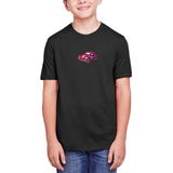 Auto Beetle Kever Flowerpower Strijk Embleem Patch Roze op een zwart t-shirt