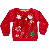 Kerst Candy Cane Zuurstok Strijk Embleem Patch samen met andere kerst strijk patches op een rode sweater