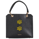 Twee maal de Roos Rozen Bloem Bloemen Strijk Embleem Patch Goudgeel op een zwarte tas