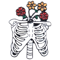 Skelet Geraamte Ribben Bloemen Emaille Pin