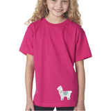 Alpaca Lama Strijk Embleem Patch Wit op een fuchsia roze t-shirtje