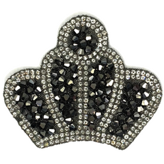 Kroon Strijk Embleem Patch Mat Zilver Strass