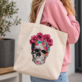 Doodskop Skull Bloemen XXL Full Color Strijk Applicatie