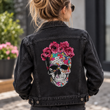 Doodskop Skull Bloemen XXL Full Color Strijk Applicatie