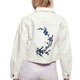 Pruimen Bloesem Tak Strijk Embleem Patch Blauw