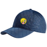 Emoji Smiley Strijk Embleem Patch Roze Tong op een blauwe cap