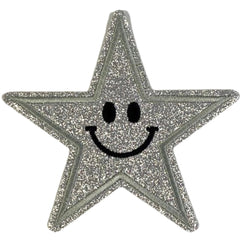 Smiley Ster Strijk Embleem Patch Glitter Zilver