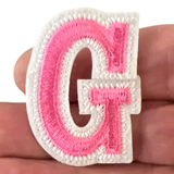 Alfabet Strijk Letter Embleem Patch G Roze Wit