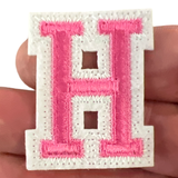 Alfabet Strijk Letter Embleem Patch H Roze Wit