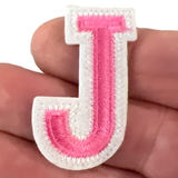 Alfabet Strijk Letter Embleem Patch J Roze Wit