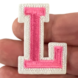 Alfabet Strijk Letter Embleem Patch L Roze Wit