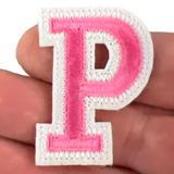 Alfabet Strijk Letter Embleem Patch P Roze Wit