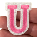 Alfabet Strijk Letter Embleem Patch U Roze Wit