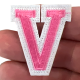 Alfabet Strijk Letter Embleem Patch V Roze Wit