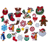 De kerstsok strijk patch samen met ander kerst strijk patches uit onze kerst collectie