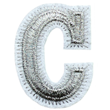 Alfabet Letter C Strijk Embleem Patch Zilver Wit