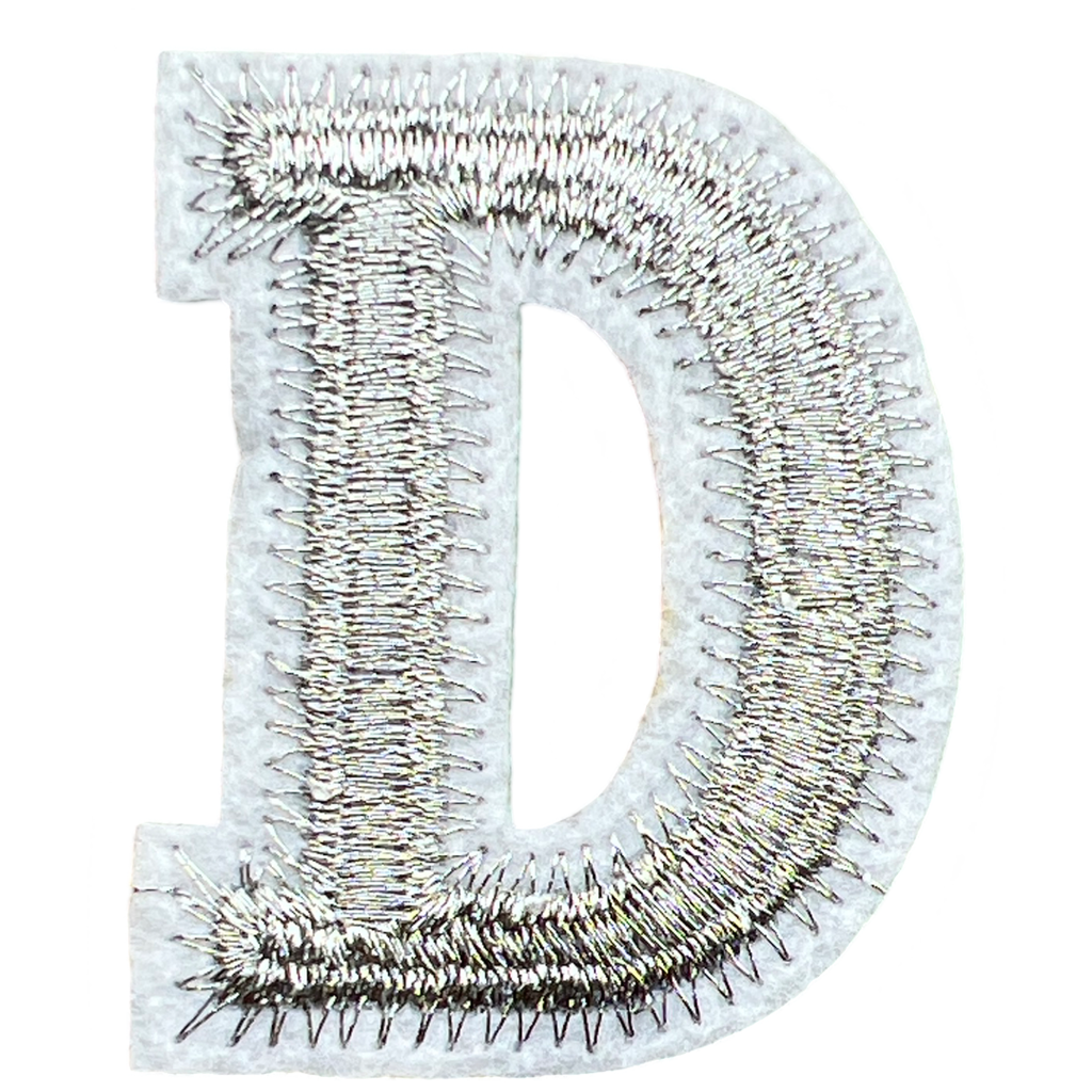 Alfabet Letter D Strijk Embleem Patch Zilver Wit