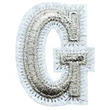 Alfabet Letter G Strijk Embleem Patch Zilver Wit