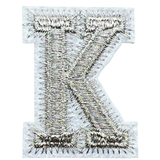Alfabet Letter K Strijk Embleem Patch Zilver Wit