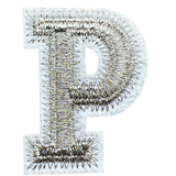Alfabet Letter P Strijk Embleem Patch Zilver Wit