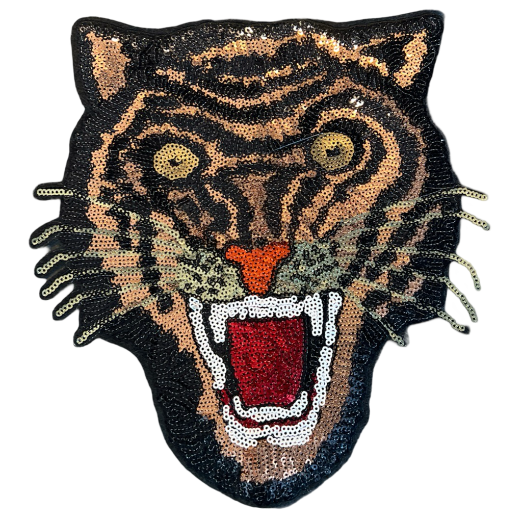 Tijger Paillette Strijk Patch Embleem Goud