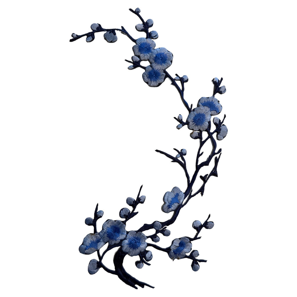 Pruimen Bloesem Tak Strijk Embleem Patch Blauw
