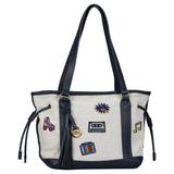 Back To The 80s Strijk Embleem Patch Set 5 stuks op een canvas tas