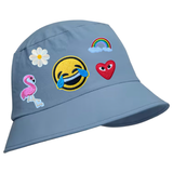 Happy time Strijk Embleem Patch Set 5 Stuks op een blauwe Bucket Hat