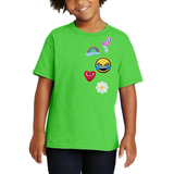 Happy time Strijk Embleem Patch Set 5 Stuks op een groen t-shirt